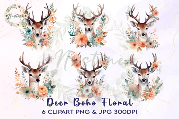 Download Deer Boho Floral Watercolor Clipart - Floral watercolor Collection