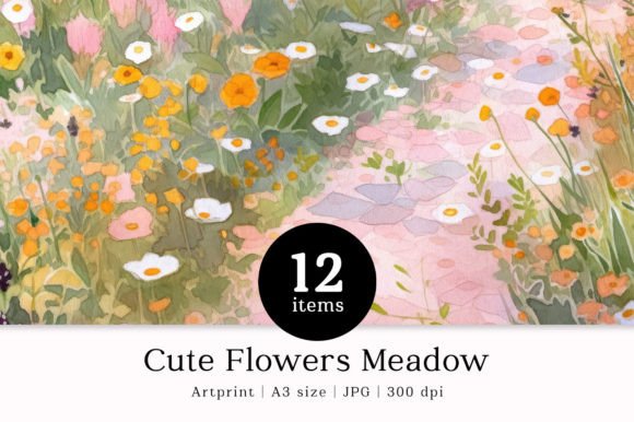 Download Cute Flowers Meadow Watercolor A3 Prints - Cute flowers Collection