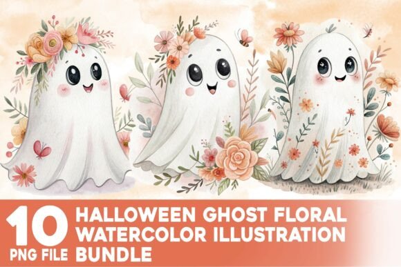 Download Halloween Ghost Floral Watercolor Bundle - Floral watercolor Collection