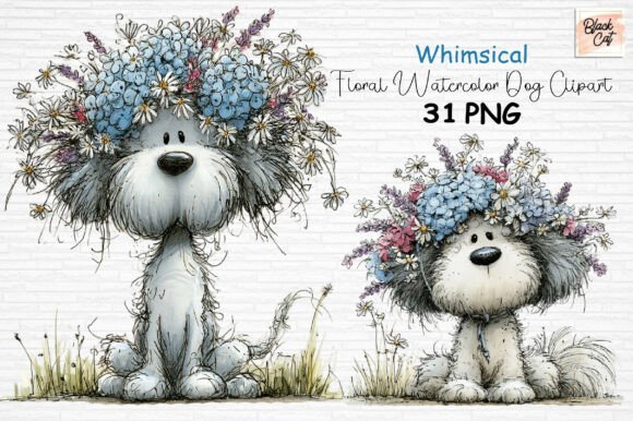 Download Whimsical Floral Watercolor Dog Clipart - Floral watercolor Collection