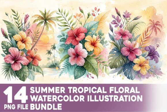 Download Summer Tropical Floral Watercolor Bundle - Floral watercolor Collection