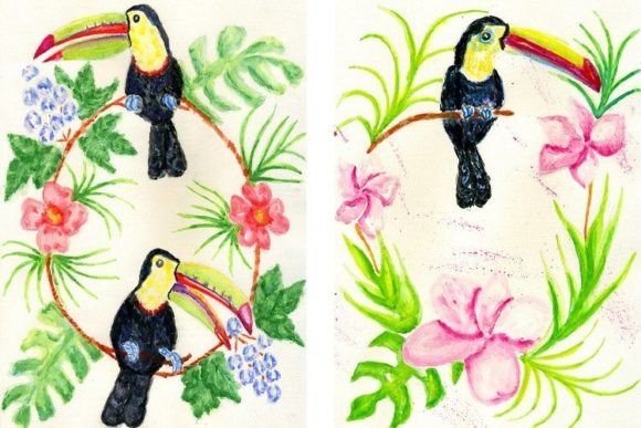 Download Toucan and Exotic Plants Drawing - Drawing Collection