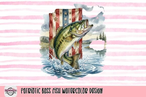 Download Patriotic Bass Fish Watercolor Design - Watercolor design Collection