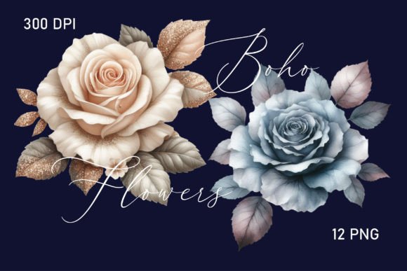 Download Blue Boho Watercolor Flowers Clipart - Premium Resources