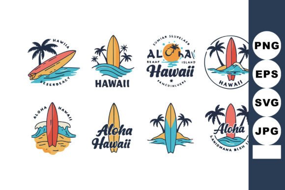 Download Hawaii Surfboard and Palm Tree Vector Ic - Vector Collection