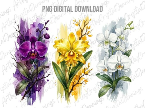 Download Floral Watercolor Orchid Brushstroke PNG - Floral watercolor Collection
