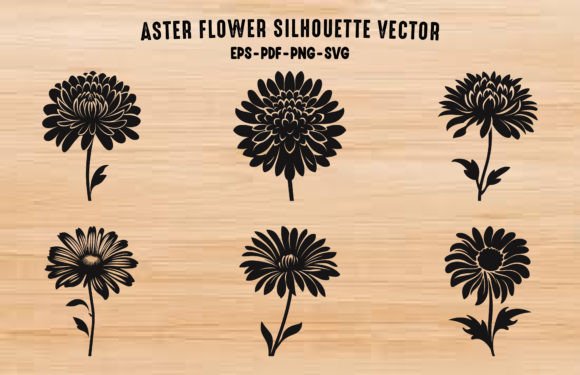 Download Aster Flower Vector Black Silhouette Set - Vector Collection