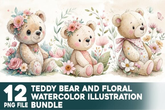 Download Teddy Bear and Floral Watercolor Bundle - Floral watercolor Collection